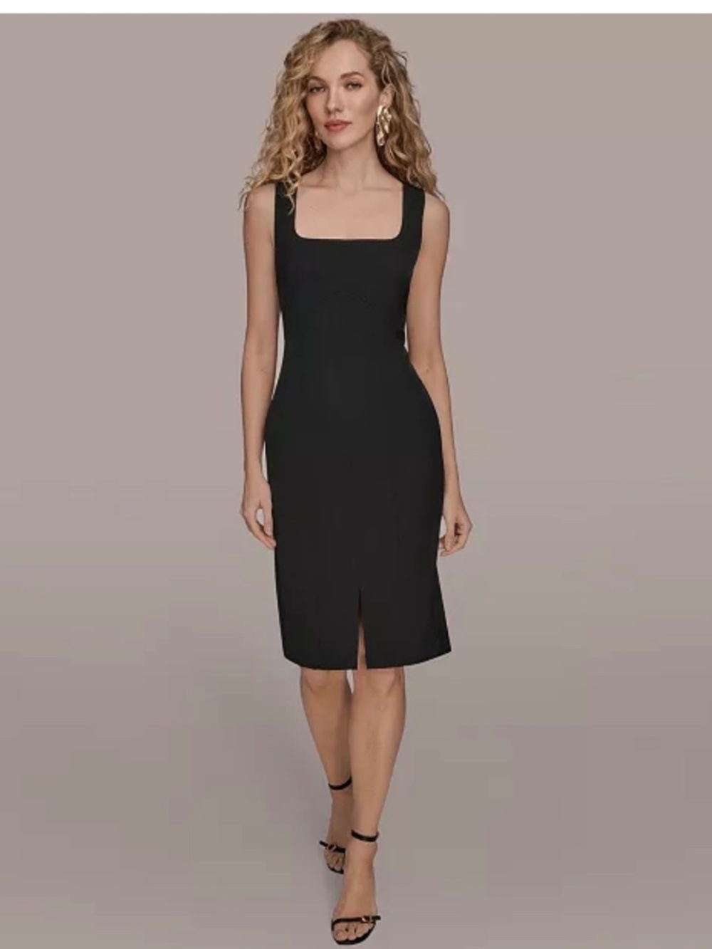 NWT Donna Karan | Black Square Neck Sheath Midi Dress Size 10 $139